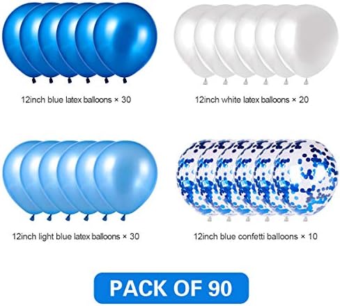 Balões azuis e brancos, balões de confetes azuis Balões brancos Total 90 PCs Balões de festa de látex para festa