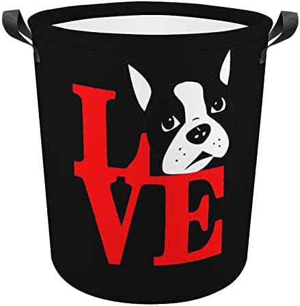 Ame meu Boston Terrier grande cesta de lavanderia à prova d'água cesto de lavanderia Organizador de brinquedos