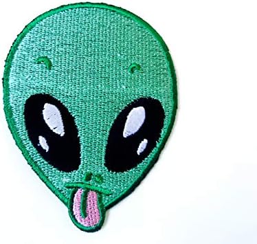 TH Green Alien Head Cabeça Funnamente Cute de Cartoon Biker Logotipo Bordado Costura em Ferro em Patch para Mochilas