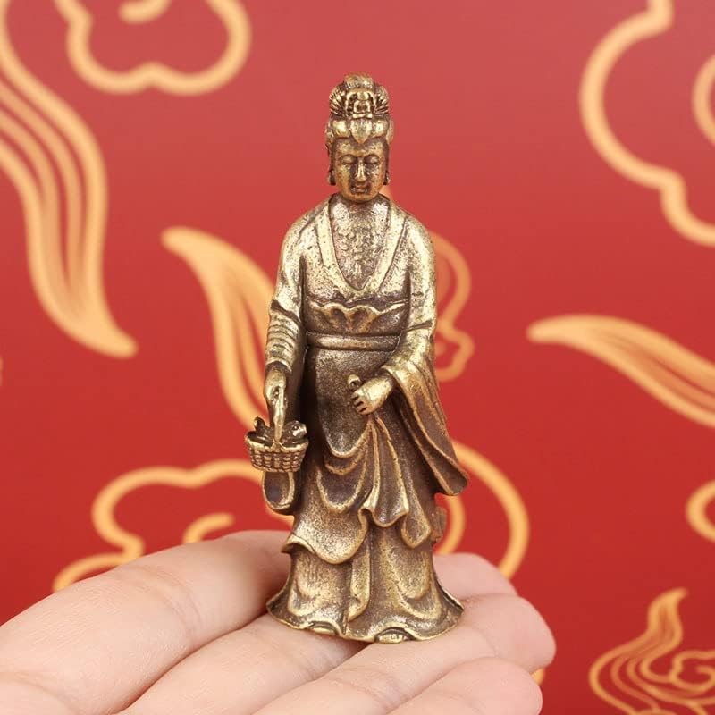 Zhangruixuan-shop 黄铜 做 旧 提篮 观音 菩萨佛像 桌面 摆件 仿 玩 玩 老 铜器 观音 像 像