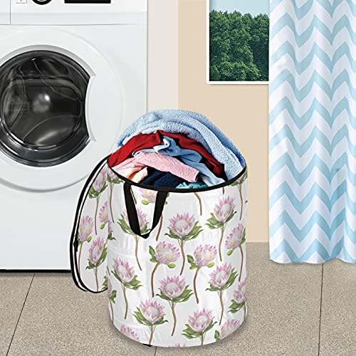 Flor Impreed Pop Up Laundry Horty com tampa de cesta de armazenamento dobrável Bolsa de roupa