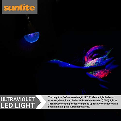 Sunlite 80114-Su Led A19 Black Bulb, 2 watts, Base média, comprimento de onda de 365 nm, festas