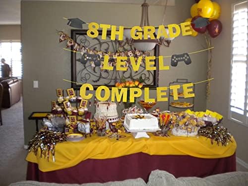Banner completo de nível da 8ª série, Gold Glitter Banner de pós -graduação da 8ª série, Decorações de festa de