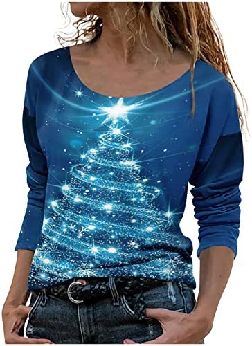 Womens Winter Tops Casual Papai Noel Print 3/4 Sleeve Crewneck T camisetas 2022 Moda Bloups Loose