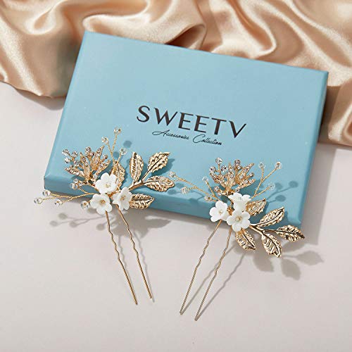 Sweetv 2pcs Hair pinos de cabelo de noiva Acessórios para cabelos de casamento de noiva Pedaços de cabelo