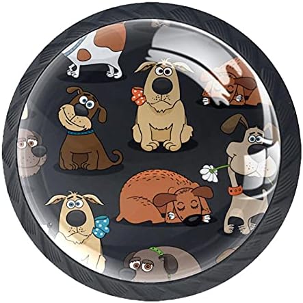 Botões redondos de armário de cães engraçados puxa maçanetas de gaveta de vidro de cristal com parafusos