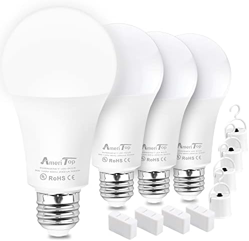 Lâmpada de LED de emergência recarregável Ameritop - 4 pacote A19 Bulbos LED de bateria para acampamento
