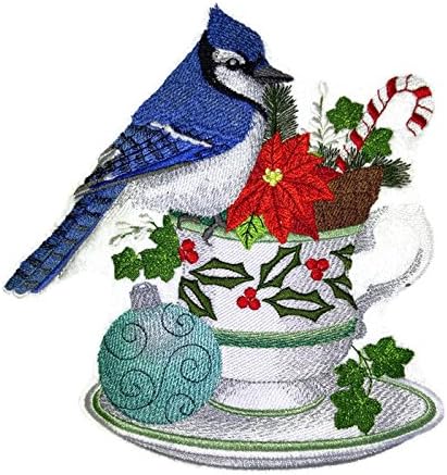 Festival Custom Blue Jay e Christmas Tea Bordeded Iron On/Sew Patch [6.9 *7.19] [Feito nos EUA]
