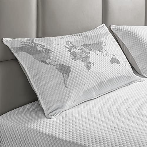 Ambesonne Grey acolchoado Capa de travesseiro, mapa mundial detalhado com todos os países Principais