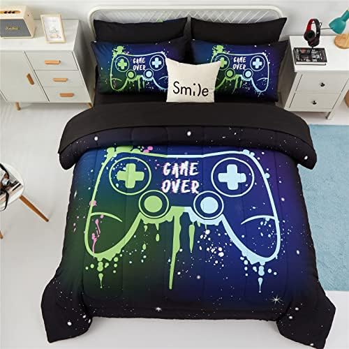 Kakki Kids Gaming Bedding Sets size queen para meninos adolescentes, cama de 5 peças em um edredom