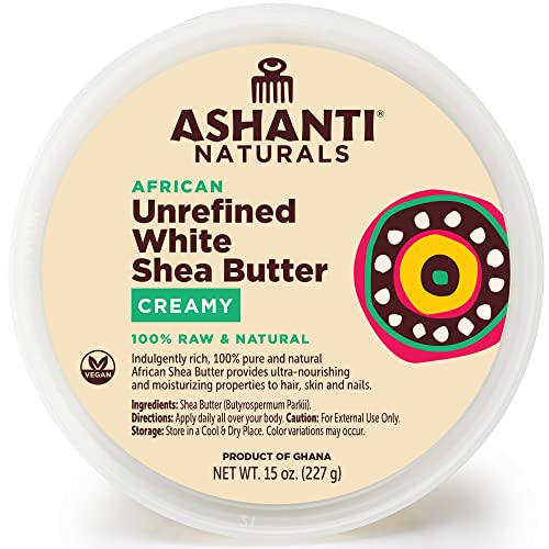 Ashanti Naturals White chicoteou manteiga de karité cru | Manteiga de karité africana não refinada | Hidratante cremoso para facilitar a aplicação - 15 oz