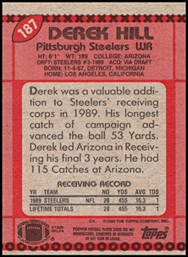 1990 TOPPS 187 Derek Hill Steelers NFL Football Card NM-MT