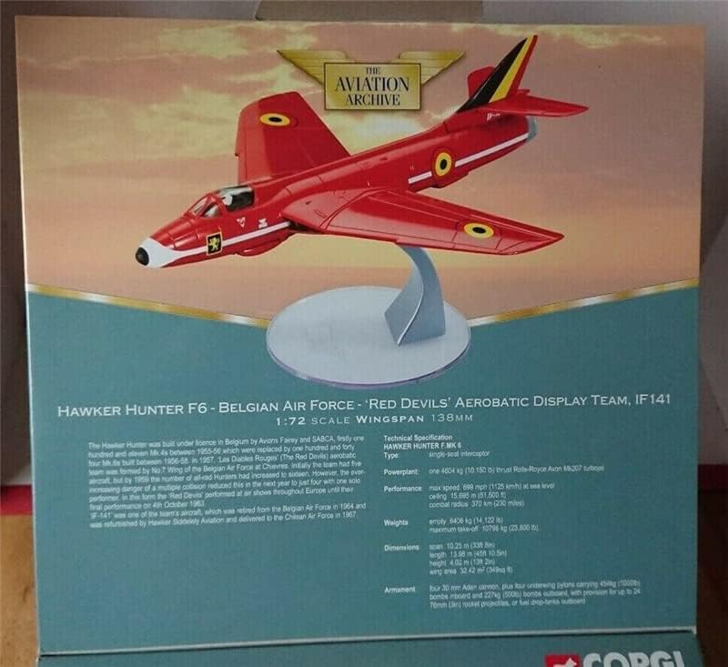 Corgi Hawker Hunter F6 Belga Force Airobatic Team Edição Limitada 1/72 Modelo pré-construído de aeronaves diecast
