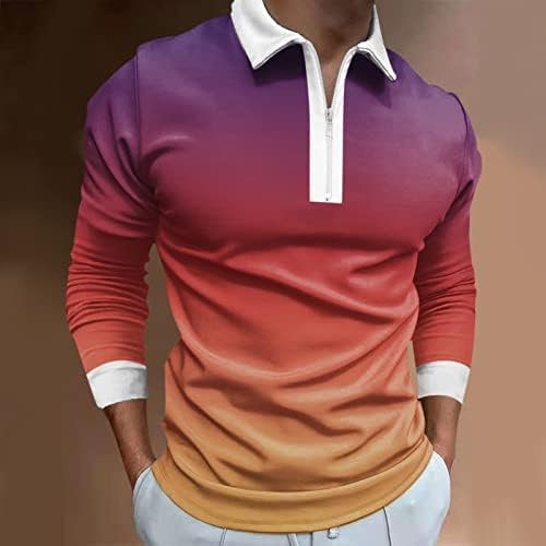 Xxbr masculino 1/4 zip de camisas pólo, outono inverno manga longa rua Retro gradiente de golfe tops casuais