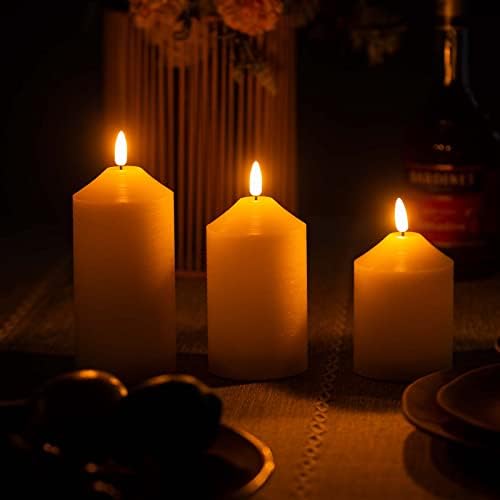 Velas sem chamas com remoto e timer, 4 5 6 Conjunto de 3 velas de pilar de tealight lideradas