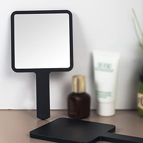 NZNB Home Handheld Portable Vanity Mirror, Ladies Square Portable Makeup espelho/espelho de maquiagem de viagem pessoal/banheiro espelho de maquiagem com alça, preto
