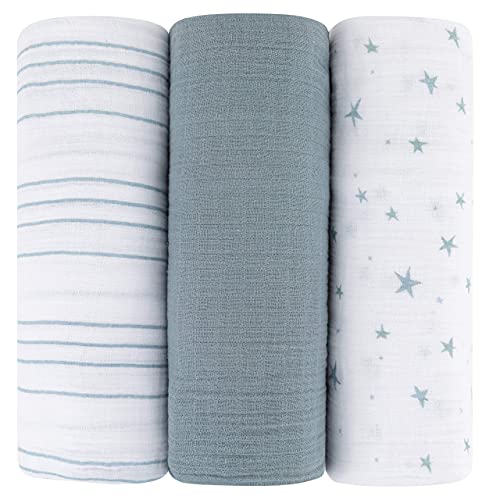 Ely's & Co. Muslin Swaddle Blanket 3-Pack for Baby Boy- algodão Muslina Extra-grande