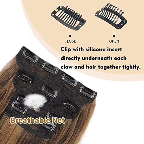 Clipe de 4 PCs em extensões de cabelo Remy Hair Hair Brasil Caramelo Loiro Com destaques marrons Clipe de cabelo