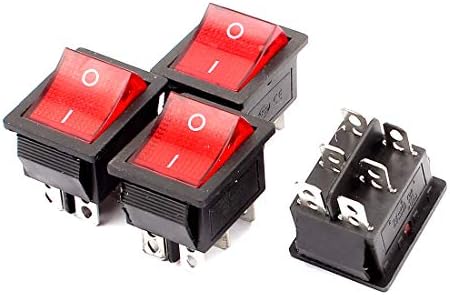 Interruptores de parede AExit 4pcs CA 250V 15A 6 pinos DPDT ON/OFF Red Rocker Rocker Switch Switches Witches