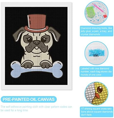 Pug Gentlemen Dog Ossos Kits de pintura de diamante decorativos engraçados 5D DIY DIAMENTO DIAMENTO DIAMENTO