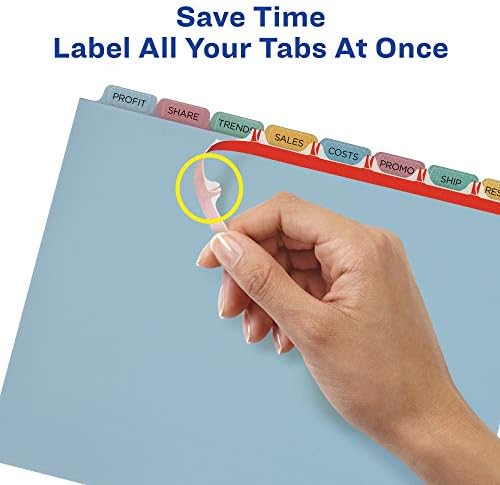 Avery 8 Tab Divishers de plástico para fichário de 3 anel, impressão fácil e aplicar tira de etiqueta clara, abas multicoloridas personalizáveis, 1 conjunto