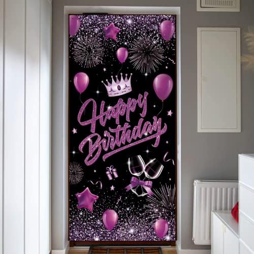 Zelaro roxo Feliz Aniversário Banner Decorações de festa preta para mulheres meninas Cover grande capa suprimentos