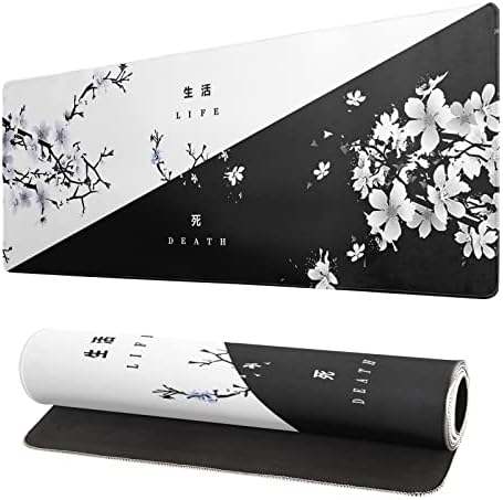 Mouse para jogos de cerejeira em preto e branco Blossom Mouse Pad Sakura Death Life Flor Mate 31.5x11,8