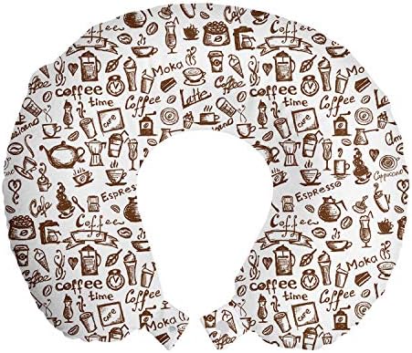 Ambesonne Coffee Travel Pillow Neck Rest, Cool Drink Coffee Time Americano Mocha Espresso Banner
