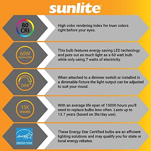 Sunlite 80673-Su LED G25 Globe Bulbo 30k, 7 watts, Base média, advertível, certificação de estrela energética,