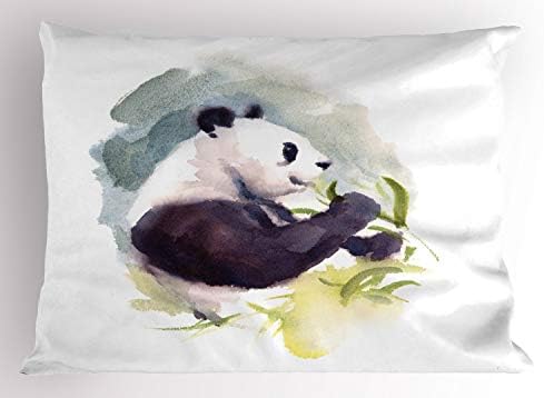 AMBESONNE PANDA PROFRILHO SHAM, Ilustração em aquarela de um Panda Comer Bambu Folhas Padrão Animalista