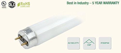 Luzes de campeão - Melhor tubo LED T8 4ft, 14w, 3500k, 1800lm, 330 graus ângulo - UL & DLC - Substituição
