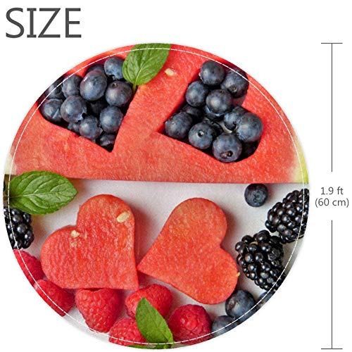 Fruta Love Watermelon Blueberry, capacho não deslizante de 23,6 Ranta de tapete redonda tapetes tapetes para crianças