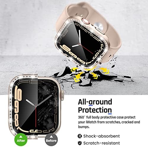 GOTON 2 EM 1 Caixa de bling à prova d'água para Apple Watch 40mm SE série 6 5 4 Protetor de tela, Women Glitter