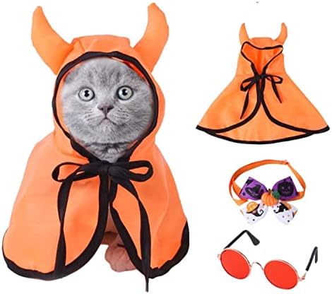 Traje de gato de Halloween - traje de pet de halloween, buzinas fofas chifres de colarinho bowknot
