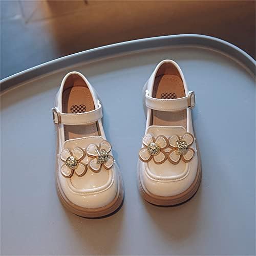 Design de flores de couro para meninas, vestido de princesa redondo de pé macio de sapatos planos (criança/criança/garotinha