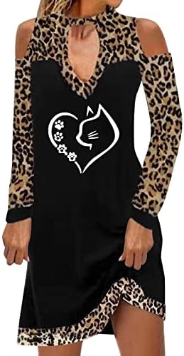 Vestido de manga longa nokmopo painel colorido de leopardo fora do ombro vestido de manga longa reta