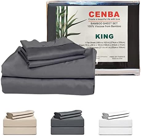 Cenba Queen Sheet Set - lençóis de resfriamento sedosos rayon de lençóis de bambu lençóis queen lençóis bolso