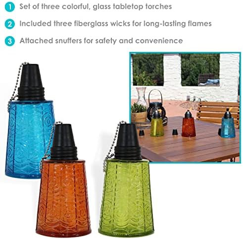 Sunnydaze Glass Mullicolor Glass Outdoor Torch Torchs com fibra de vidro - Conjunto de 3 tochas recarregáveis
