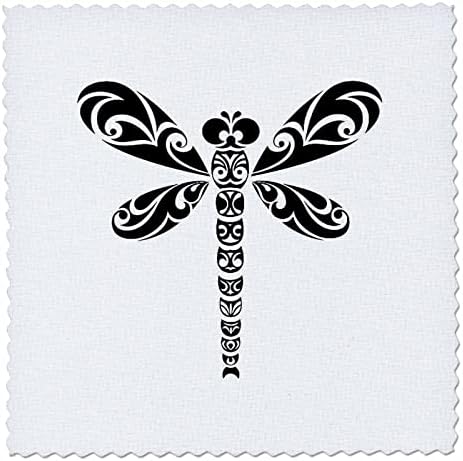 3drose Dragonfly Black Tribal Tattoo Style Art em White - Quilt Squares