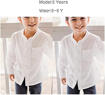 Lionjie Boys Button Down Shirt Linen Henley Roll Up Long Slave Casual Solid Tops com bolso do peito 3-12y