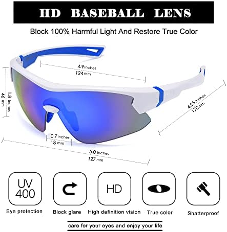 MAIVNZ Youth Baseball Sunglasses for Boys Kids de 8 a 14 meninas de softbol de softball Óculos de sol UV400