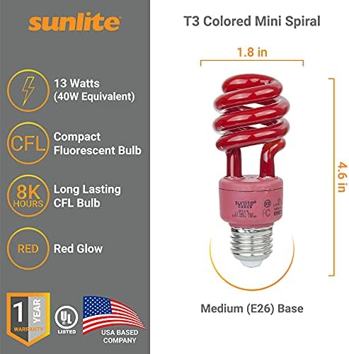 Sunlite 41415-Su CFL colorido em espiral, 13 watts, base média, 8.000 horas de vida útil, UL listado,