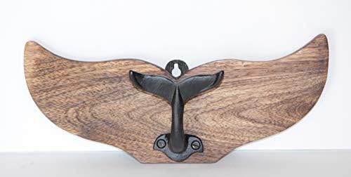 Placa de madeira náutica com ganchos de cauda de baleia de ferro cabide de decoração de parede 11 l