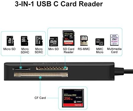 Leitor de cartões USB C a SD/TF/CF, DockTeck 3-em-1 Tipo C Tipo C Leitor de cartão de memória