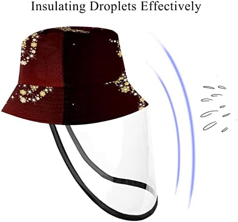 Chapéu de proteção para adultos com escudo facial, chapéu de pescador anti -sun tap, natal dourado neveflake