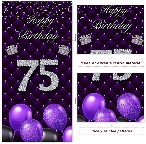 Feliz aniversário de 75 anos Banner roxo Booth Props Balleons Balloons Crown Silver Crown Decor for