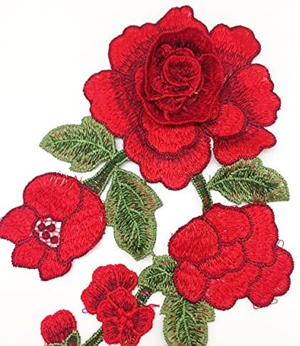 Pepperlonely 1 PC 3D Folhas de flor de rosa vermelha costura bordada em adesivos de remendo para roupas