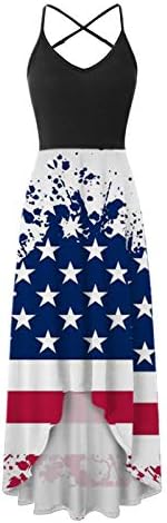 4 de julho Maxi Dress for Women Summer Summer Casual Boho Dress USA Flag Scoop pescoço Cami Stars Starts