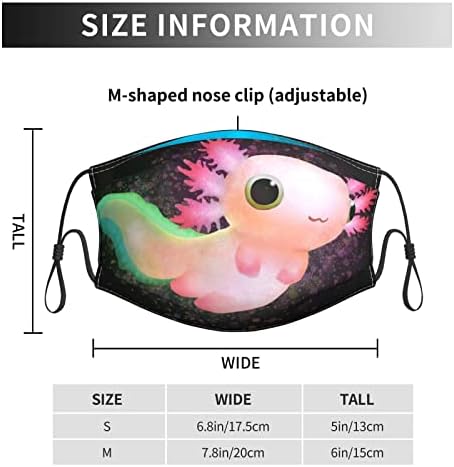 Máscaras faciais ajustáveis ​​com 2 filtros ajustáveis, máscaras de tampa da boca axolotl