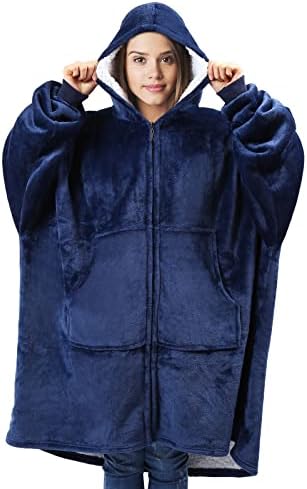 Hoodie cobertor vestível de grandes dimensões, cobertor unissex sherpa, capuz de cobertor super macio, tamanho